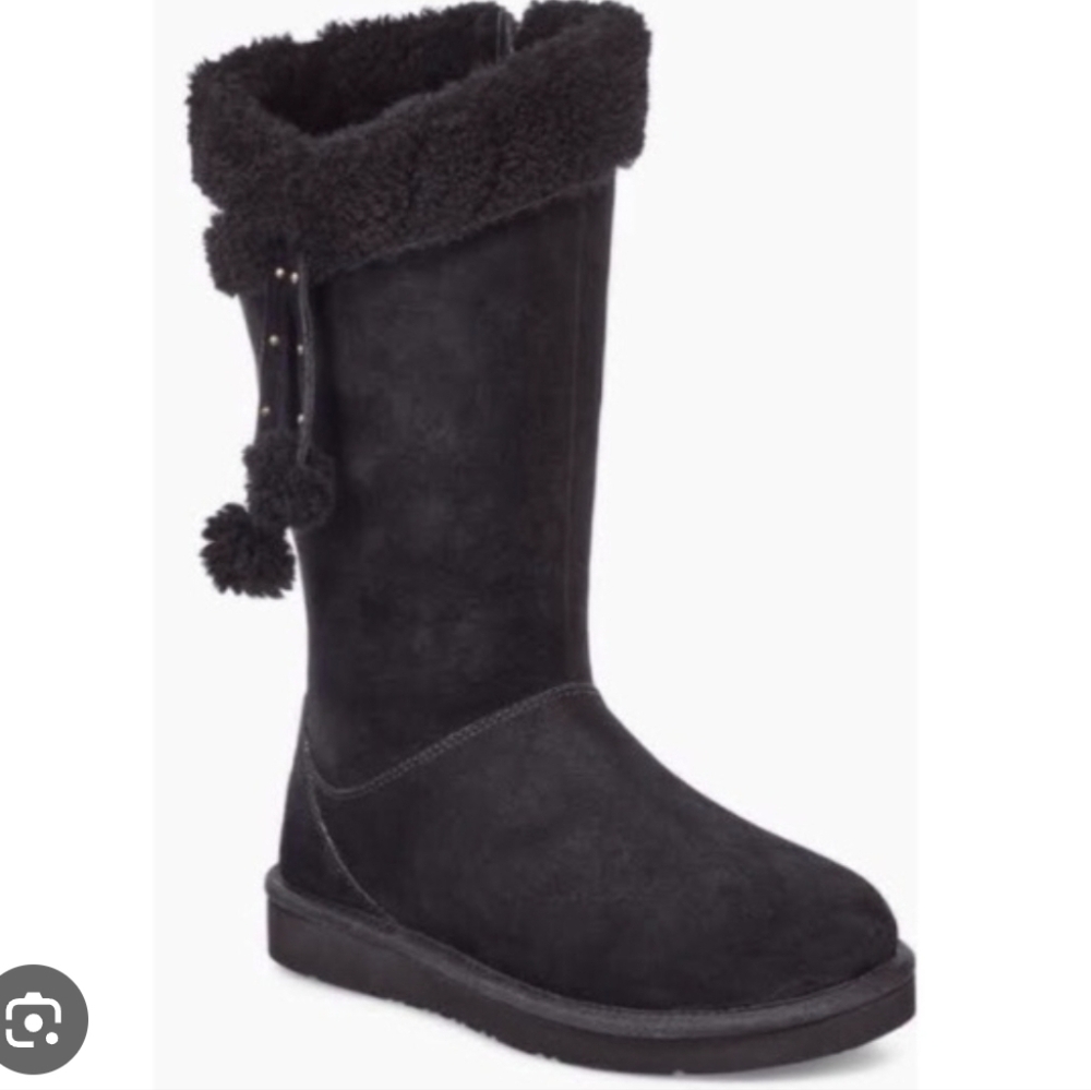 UGG Black Suede Boots with Gold Logo
